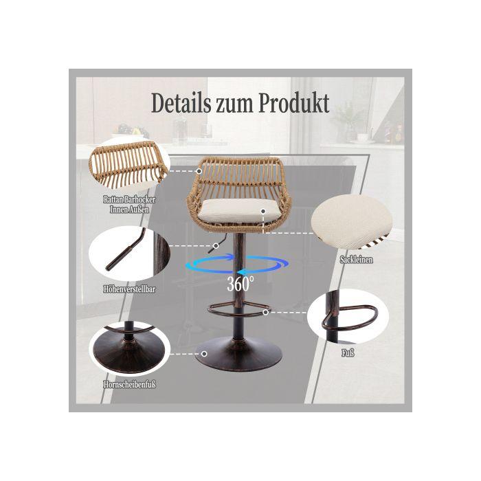 Tabouret de bar - MUVOE - Lot de 2 - Réglable en hauteur - Métal - Beige