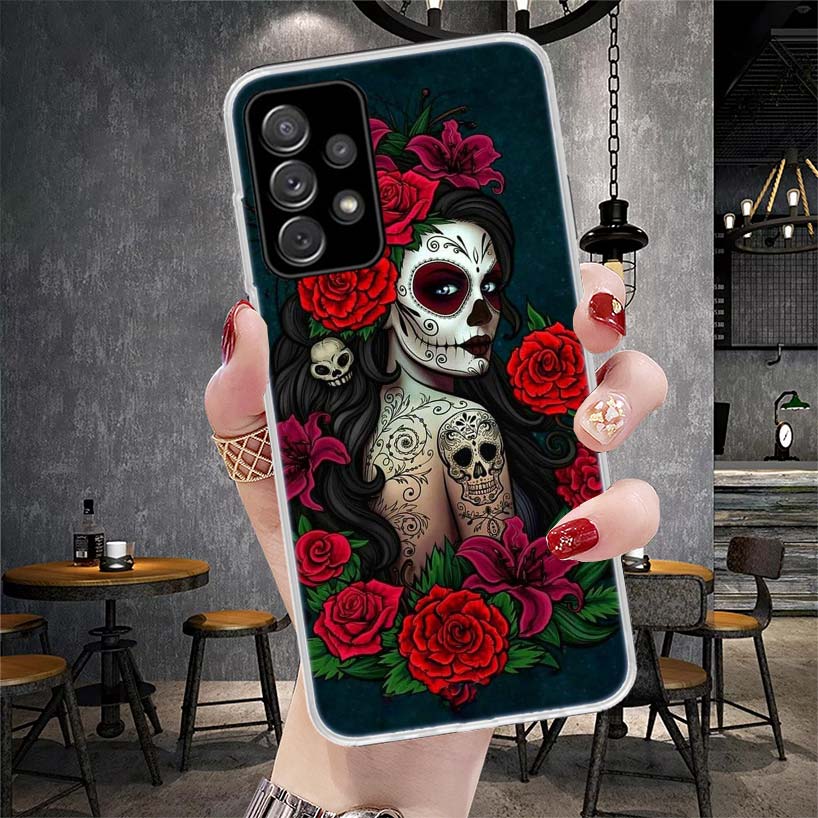 Catrina Beautiful Rose Girl Skull Soft Phone Case For Samsung Galaxy A12 A22 A32 A52 A72 A02S A51 A50S A71 A70 A31 A20S Note 20