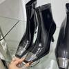 Autumn and Winter Fashion Side Zipper Boots European and American Style Metal Square Head Women's Boots Fine Heel High Heel Short Boots Women