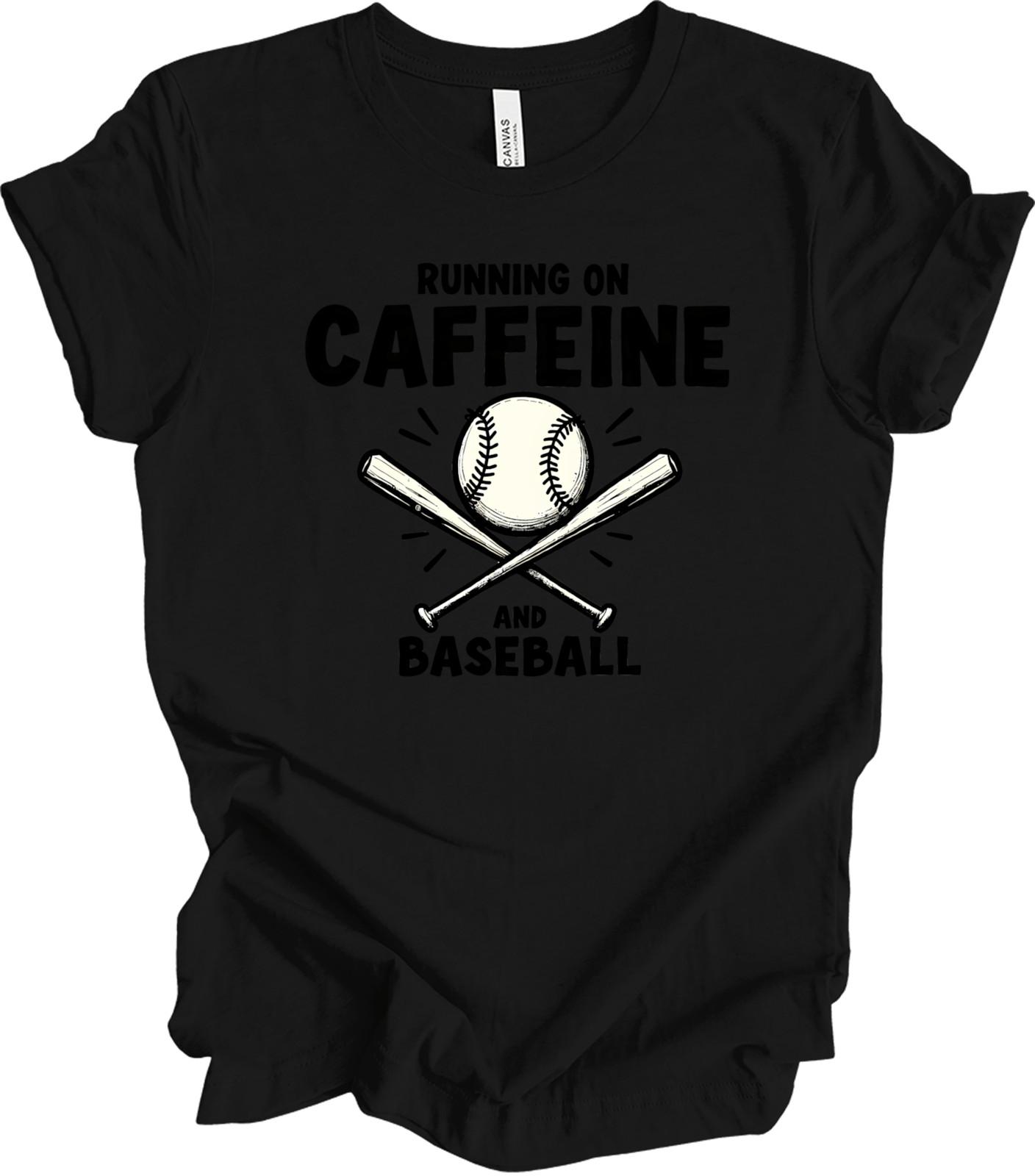 Running on Caffeine & Baseball Funny Sports Mom Gift Game Day Trend T-shirt XXL