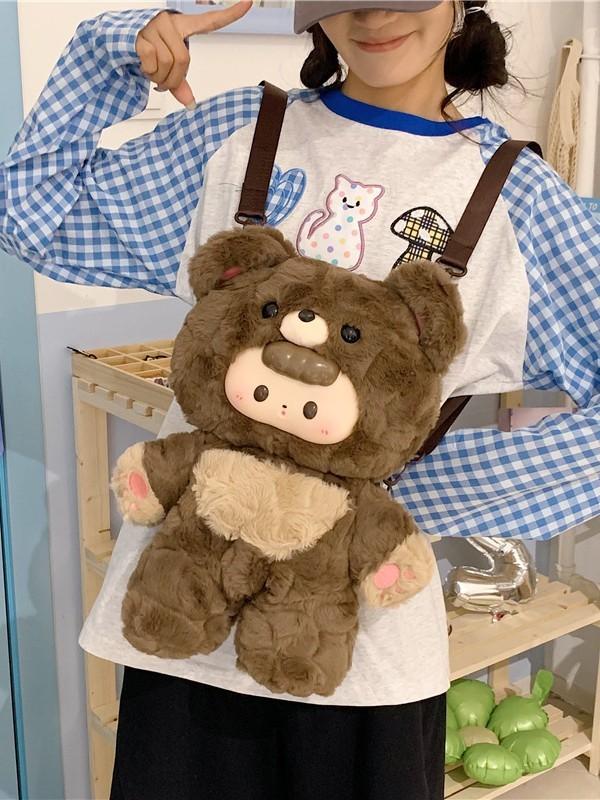 Plush Bear Backpack For Girls With Zipper Closure And Daypack Style
