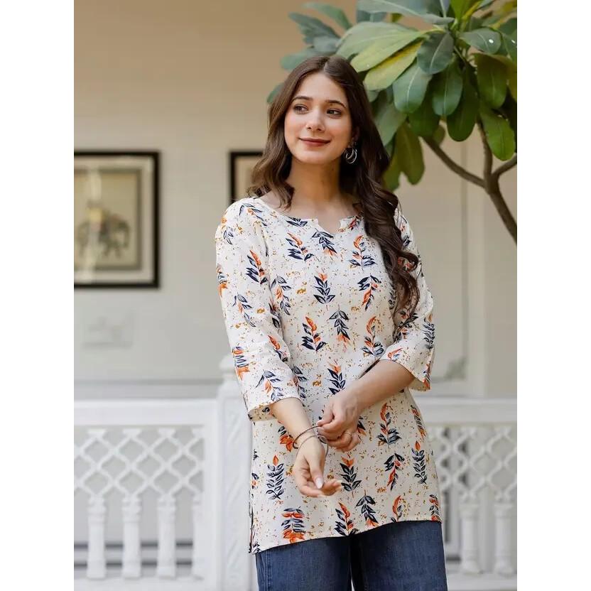 Women Printed Rayon Straight Kurta Top Indian Pakistani Party Wear Top Tunic SC-2145