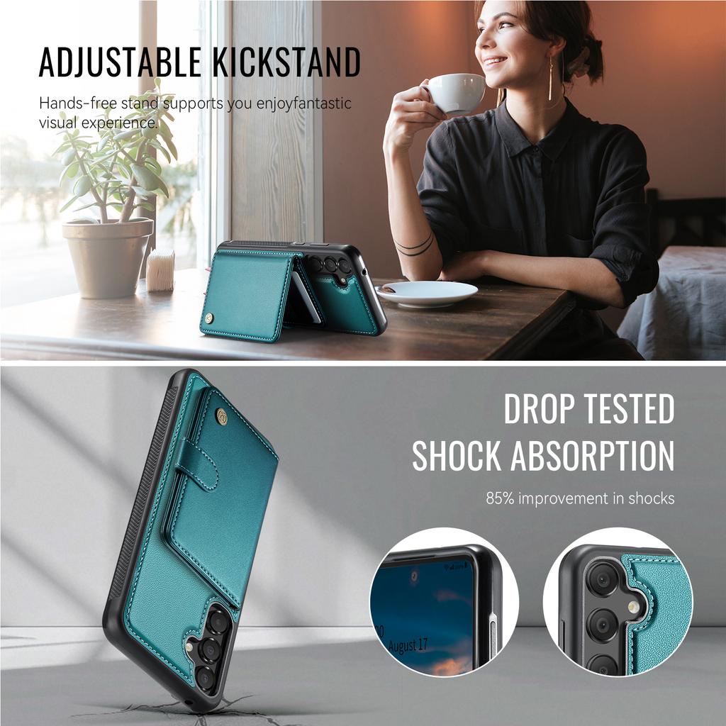 For Samsung Galaxy A35 5G Case JEEHOOD J09 RFID Blocking Card Holder Leather Back Phone Cover Magnetic Case