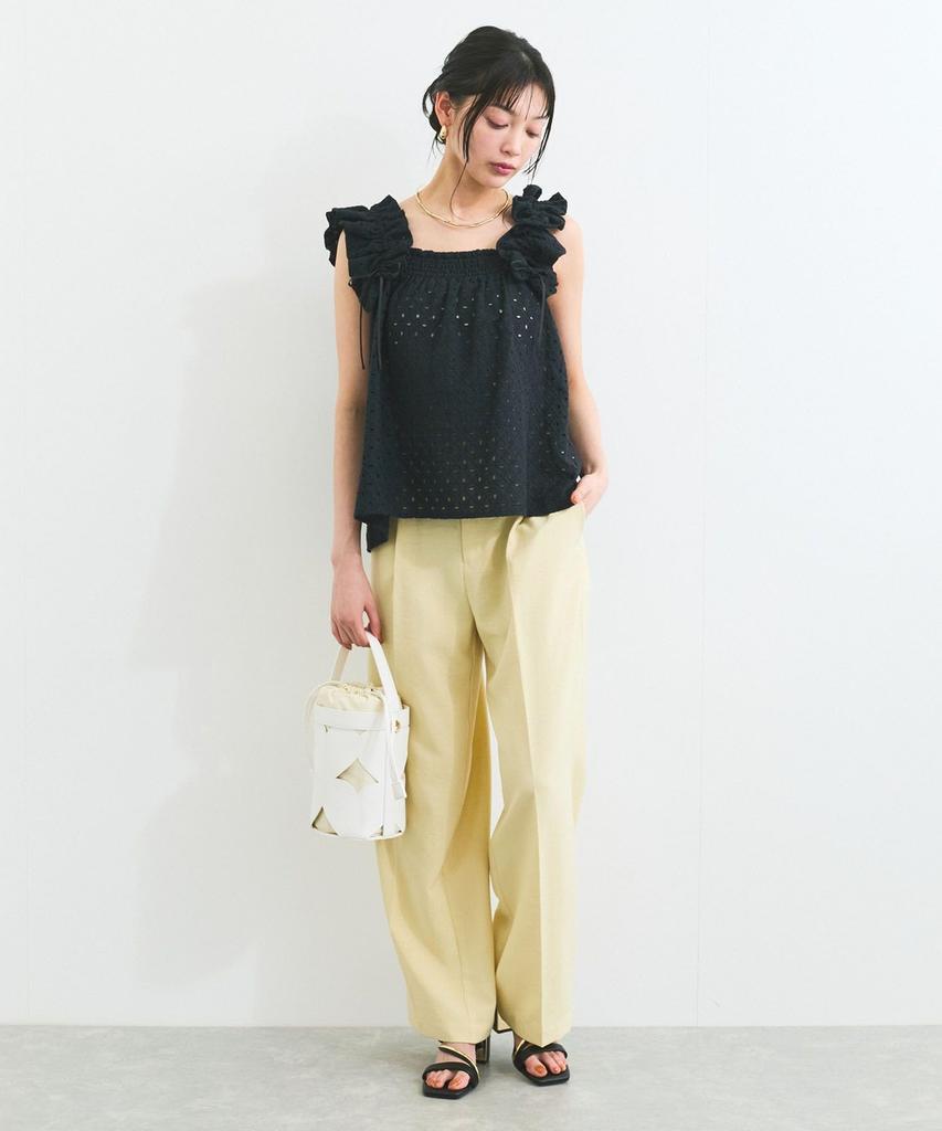 Embroidered Lace Shoulder Black [BIS] 2-Way Blouse, Women's, (01)