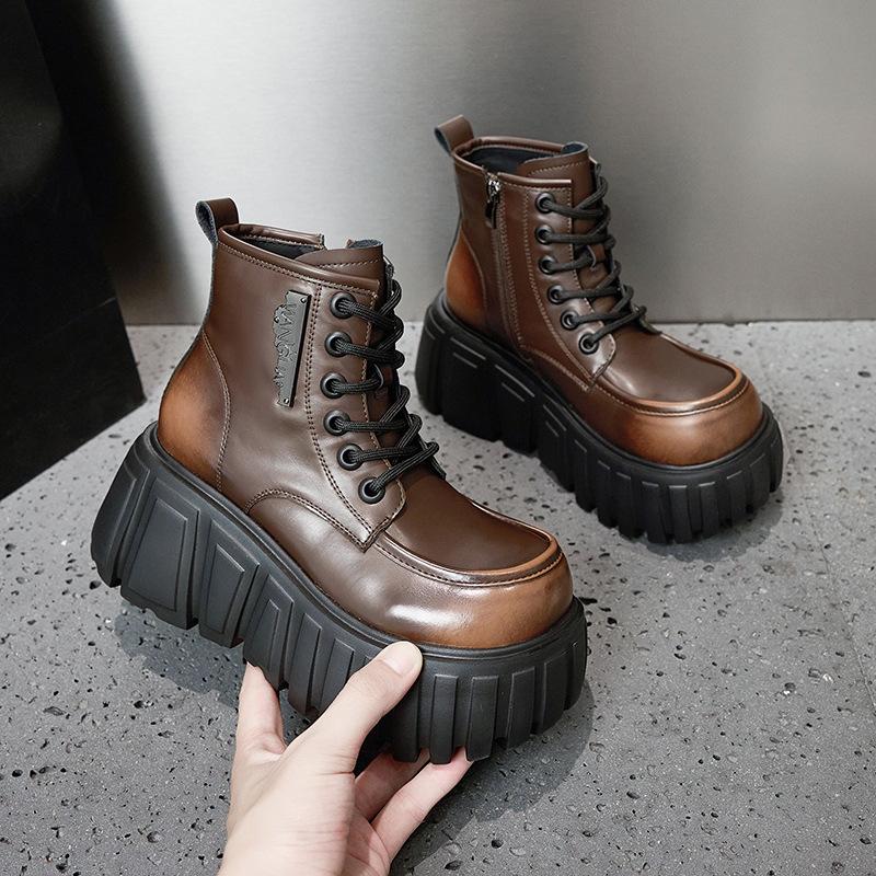 Thick-soled Martin boots women's new 2025 autumn and winter heightening medium tube women's boots British wind fried street locomotive short boots
