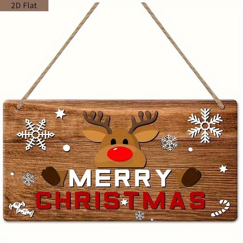 1pc 2D Flat, Rustic Christmas Sign - Merry Christmas Decoration with Red Lettering, Brown Background,Reindeer&Snowflakes