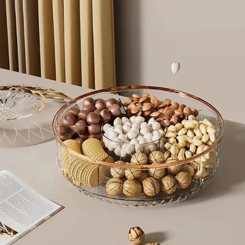 Hochwertige Snack-Aufbewahrungsbox 360 Grad drehbar Transparent Süßigkeiten- und Trockenfrüchte-Aufbewahrungsbox Heim-Snacktablett Desktop-Dekor