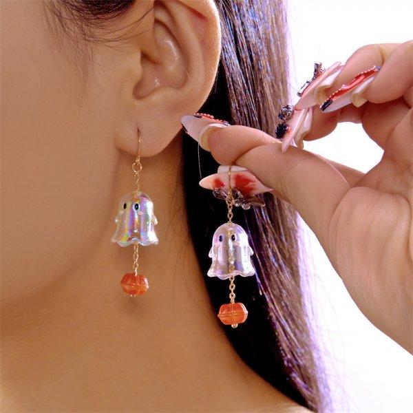 Cute Ghost Asymmetrical Halloween Cartoon Ghost Earrings for Women Long Tassel Earrings Festival Party Accessories Gift