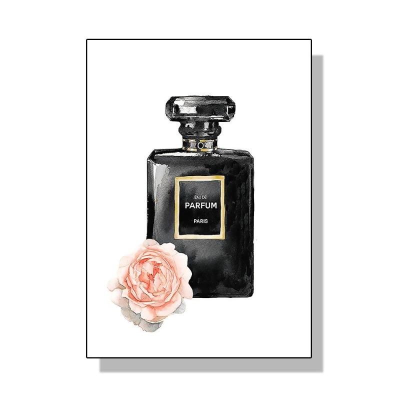 Fashionable luxury bottle of coco perfume, canvas, painting, Scandinavian flower, print poster, wall painting, modern decoration of the room