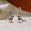 Silver Plated 3D Dinosaur Drop Earrings, Cute Tyrannosaurus Rex Animal Charm Hook Earrings for Women