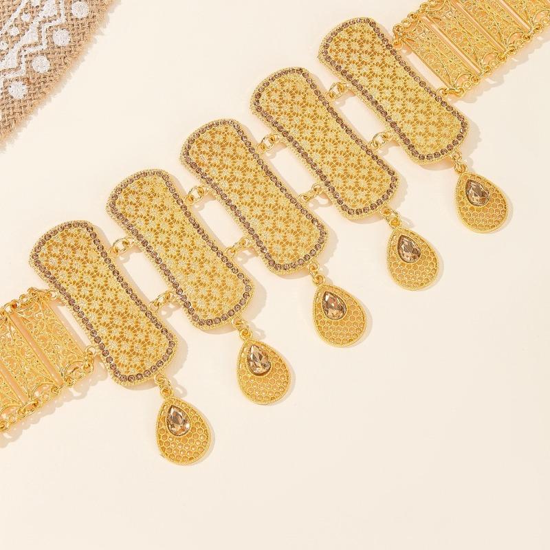 Mary Gold hollow-out diamond-studded teardrop tassel waist chain - charming dress and gown embellishment belt
