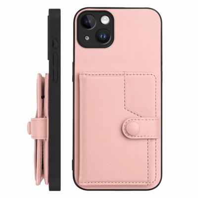 For iPhone 15 Plus Case RFID Blocking Card Holder Kickstand TPU+PU Leather Phone Back Cover