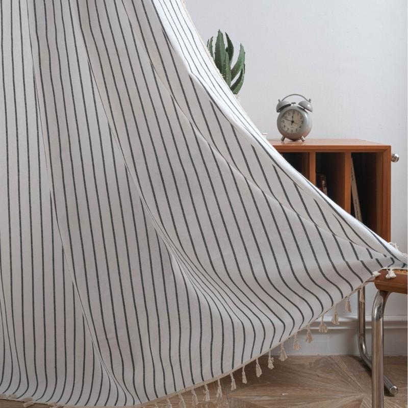 French Style Woven Cotton Linen Curtains Kitchen Window Semi-Sheer Decorative Panel Rod Pocket Grommet Hook