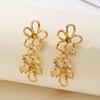 Golden Small Flower Long Earrings, European American Style, Personality Cool Minimalist Versatile Daily Wear for Women, 1 Pair