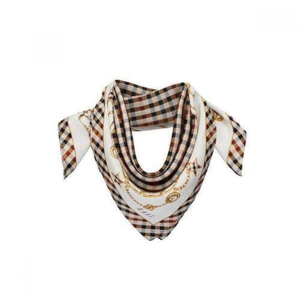 Daks Beige Check Pattern Silk Square Scarf Dcsc3e141 Single option