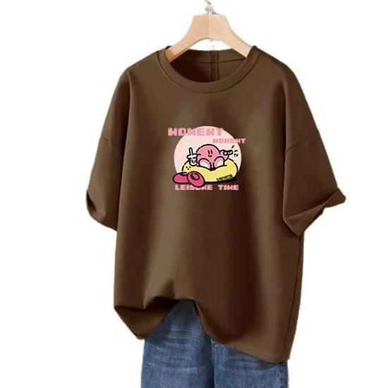 Wine Red Cartoon Short Sleeve T-Shirt - Women's Korean Style Loose Summer 2026 Trendy Top
