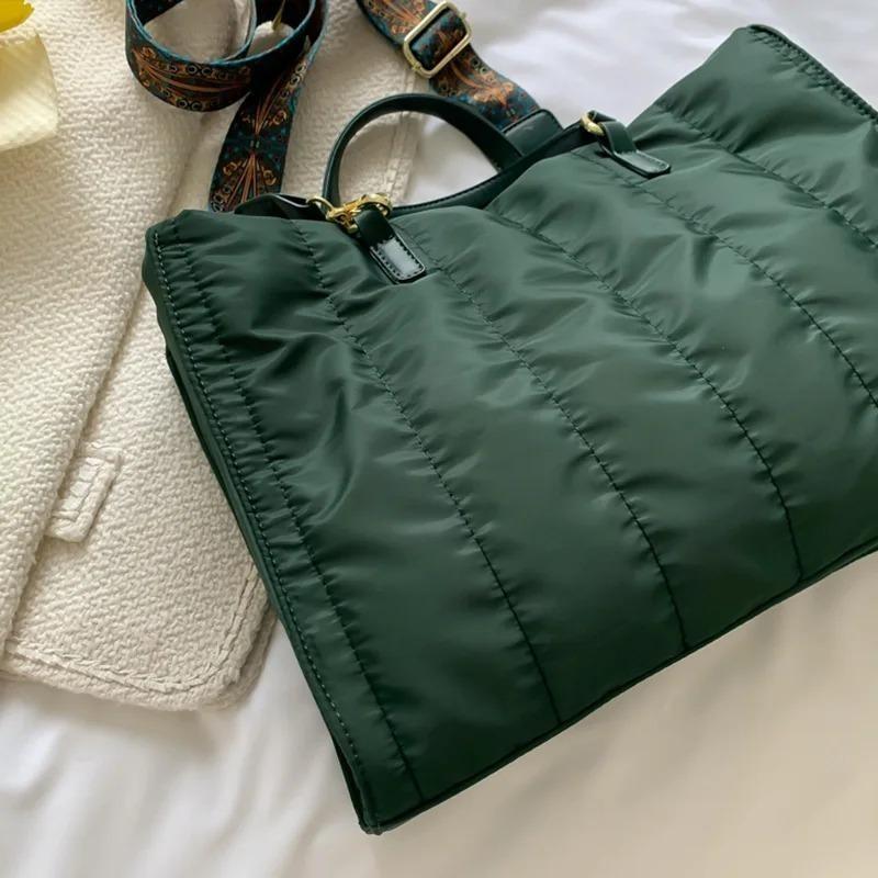 Luxus Marke Frauen Gepolsterte Große Kapazität Handtaschen Grün Große Totes Klassische Nylon Unten Baumwolle Schulter Tasche Büro Dame Shopper Tasche
