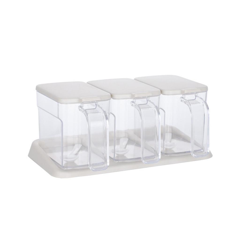 Clear Seasoning Box Storage Container Cruet 3 Compartment Kitchen Spice Pots Apricot