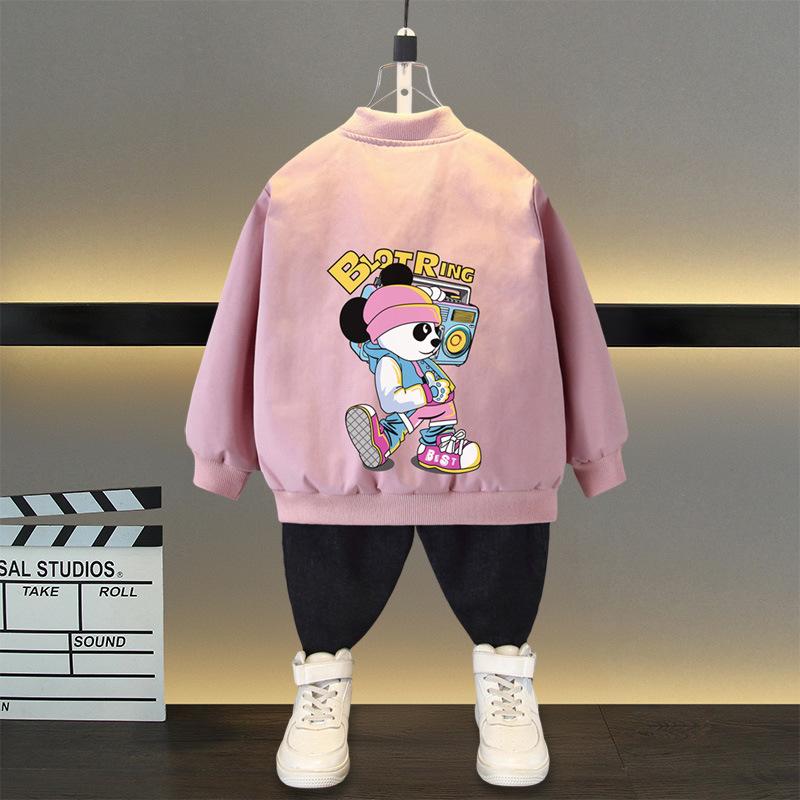 Chaqueta de primavera y otoño para niños y niñas, uniforme de béisbol con estampado de letras de oso de dibujos animados para niños de 4 a 12 años, ropa de abrigo deportiva