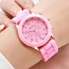 2PCs/Set Women Watch Twin Silicone Strap White Pink Watch Set