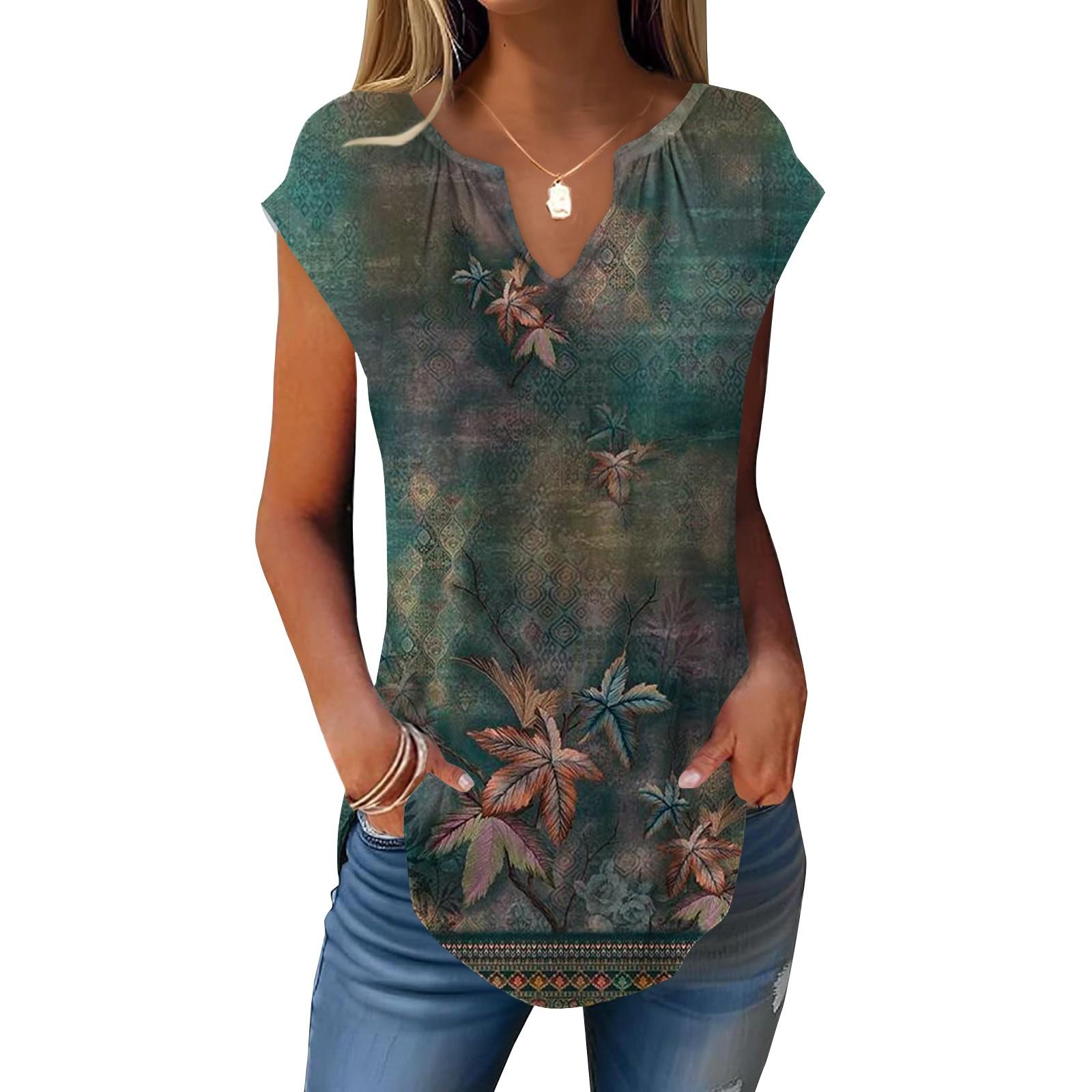 

Летние футболки с короткими рукавами для женщин, модные свободные повседневные нарядные туники с V-образным вырезом, плиссированные топы на бретелях XXL