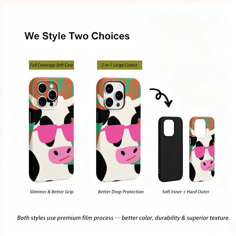 Funky Pop Cow Pink Sunglasses Colorful Abstract Pattern Film Aesthetic Protective Shockproof Bumper Case Cover For iPhone 14 15 16 Pro Max Plus