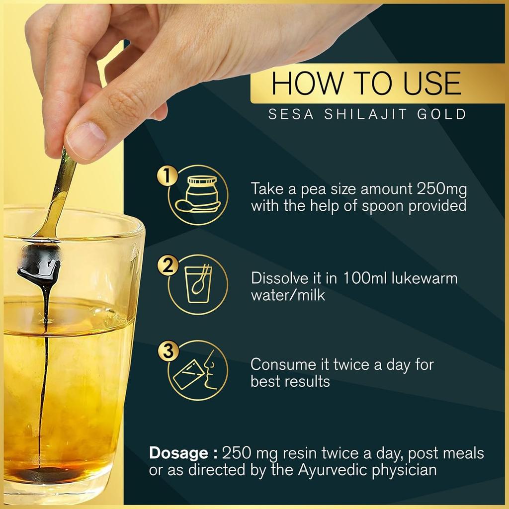 SESA Shilajit Gold Harz 20g Für Männer Mit 24k Gold Fulvinsäure 60%+ Steigert Energie Immunität Muskelregeneration Gelenkunterstützung