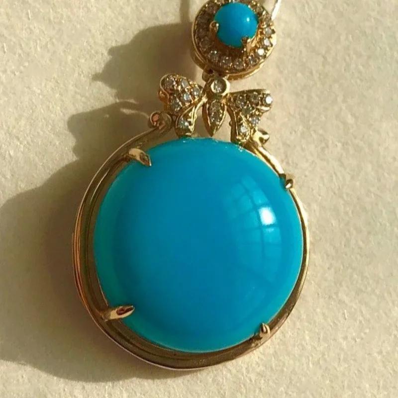 Retro Exquisite Blue Butterfly Circular Pendant Design Court Style Turquoise Necklace Inlay Diamonds Banquet Fine Jewelry
