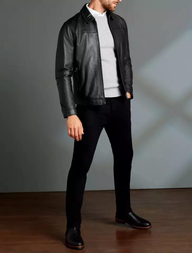 100% натуральная ручная работа из кожи ягненка черная байкерская куртка элегантная новая мужская куртка S чёрный