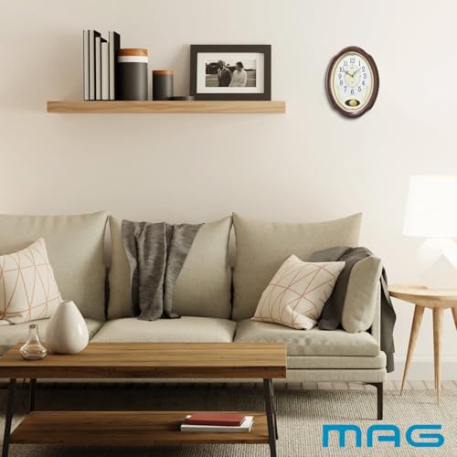 MAG Wall Clock, Radio-Controlled, Analog, Pendulum, Melody, Time Signal, Automatic Stop, Volume Control, Nighttime Second Hand Stop, 37.0cm X 27.8cm,