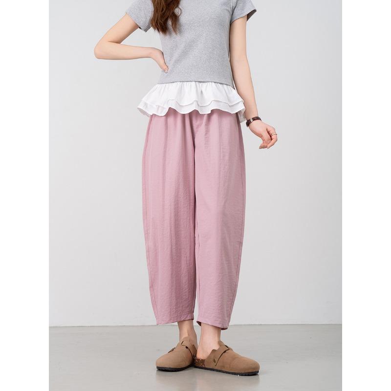 New fashion nine-point Harlan pants summer casual thin high waist thin fashion simple loose cone pants