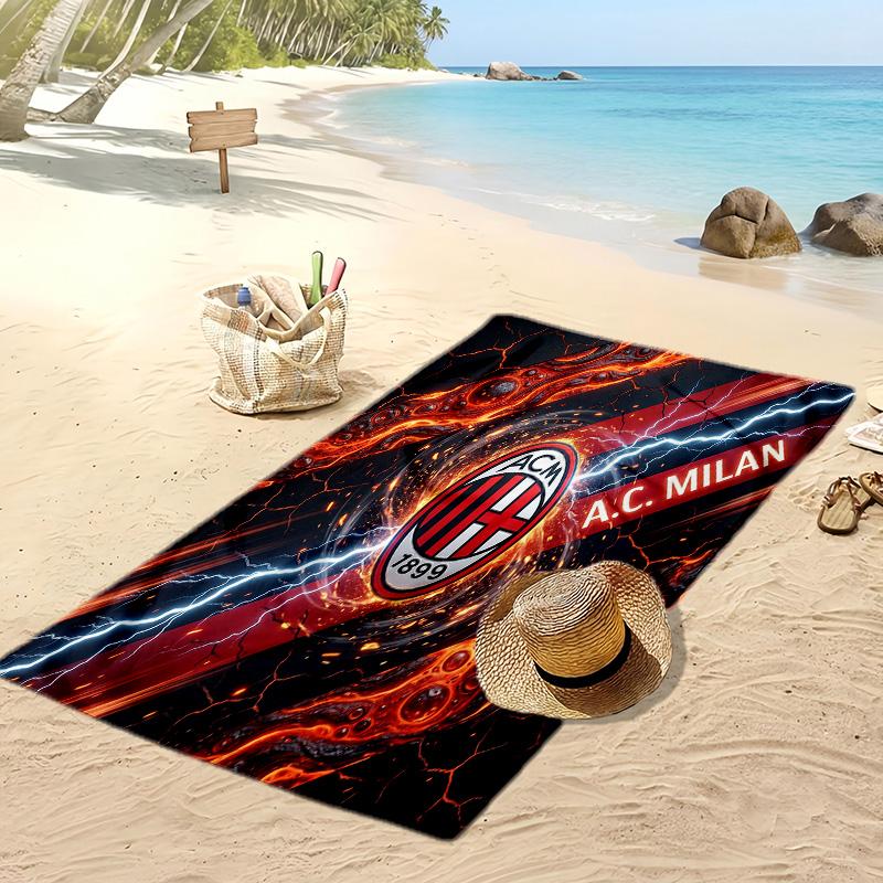 Asciugamano da Spiaggia Stampato AC Milan Asciugamano Morbido ad Asciugatura Rapida Coperta da Spiaggia Rettangolare Grande Portatile per Viaggi Piscina