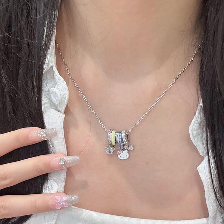Kitten Pendant Necklace with Diamonds - Cute & Stylish Cartoon Cat Design