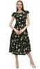 Bimba Women's Ruffly Sleeve Digital Floral Printed Black Cotton Party