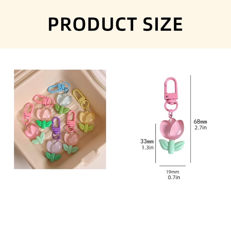 Colorful Resin Flower Keychain Charming Resin Flower Keychain with Tulips Designs for Bag Hanging Decoration