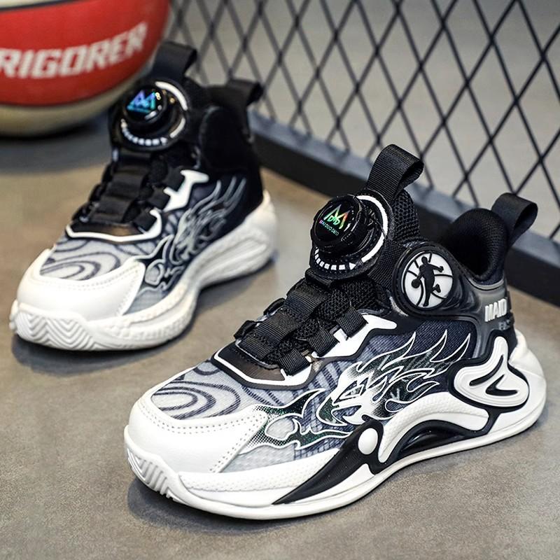 Boys Shoes 2025 Spring and Autumn New Children's Breathable Basketball Shoes Sports Shoes Middle and Older Children's Rotating Buckle Classmates Summe