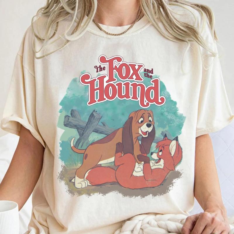 2026 Fuchs und der Hund Vintage Klassisches Poster Magic Kingdom Druck Stilvolles Unisex T-Shirt Kurzarm Entspannt Übergröße Oberteil