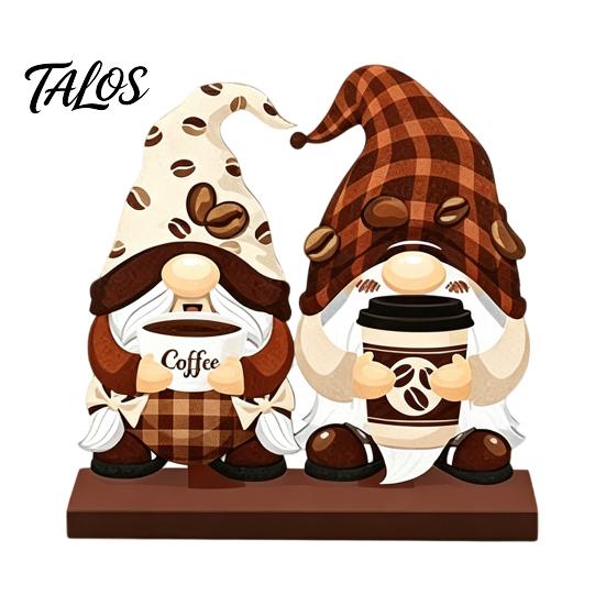 Coffee Bar Tiered Tray Decor Table Ornament, Wooden Theme Stand with Stable Rustic Ornaments Base, Retro Farmhouse for Kitchen Station Countertop Set