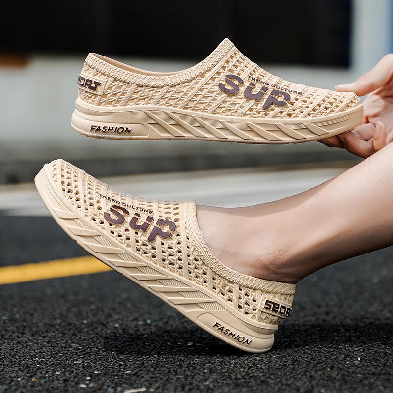 

Summer Men s Sandals Flat Slip on Hole Breathable Sandal Shoes Outdoor Beach Walking Casual Sandals for Men Sandálias Masculinas 39 хаки