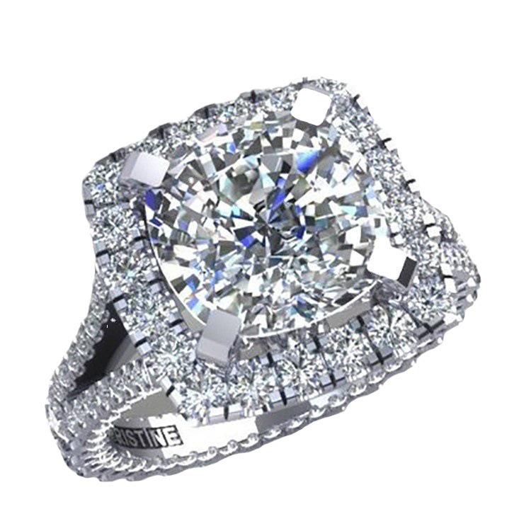 Jianjie European-American Style White Zircon Women's Engagement Wedding Bride Ring