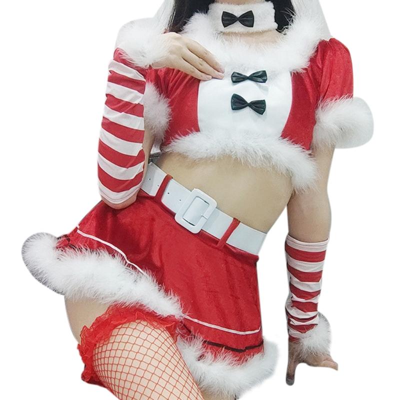 Women Girl Halloween Party Clothes Red Bunny Cosplay Costume for Christmas Party Plush Rabbit Cosplay Clothing XL
