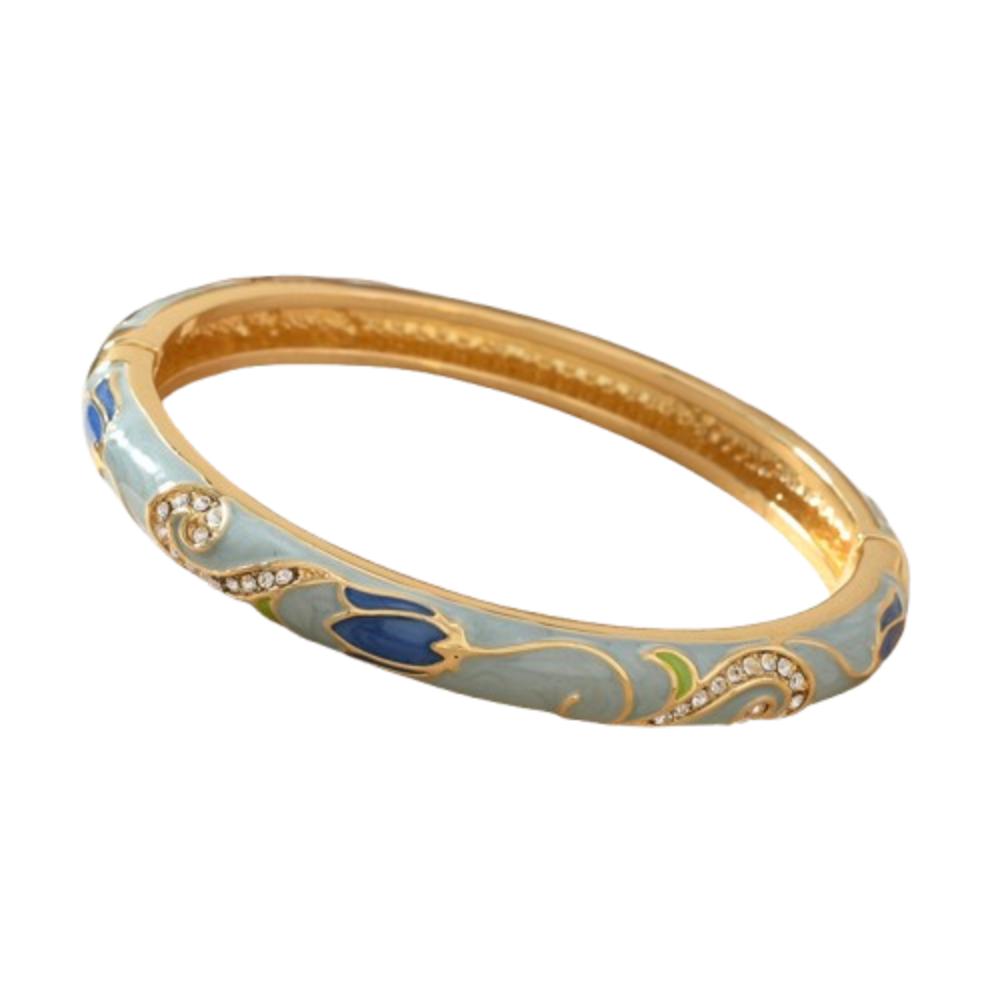 Chinese Style Vintage Cloisonne Bangle Enamel Women's Hand Bracelet Hollow Out Flower Bangle  Girls