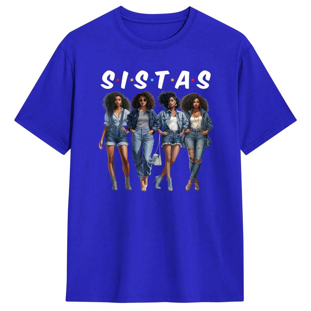 Unisexs Tshirt Sistas Afro Together African American Wounisex Trip Cotton Tees Short Sleeve T Shirts O Neck Clothing Gift Idea