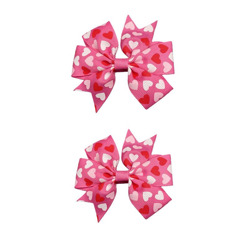 Valentine s Day Heart Bow Hair Clip: Pink & White, Non-Damaging Ribbed