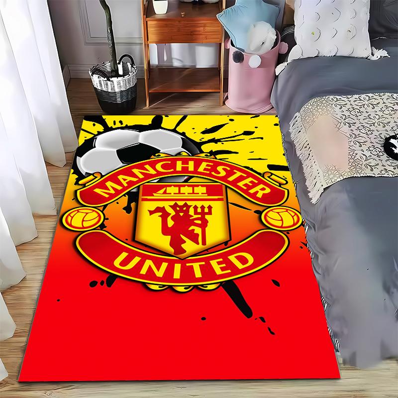Manchester United Logo Carpet Soccer Themed Red and Yellow Floor Mat Suitable for use as an anti-slip for living room bedroom sofas