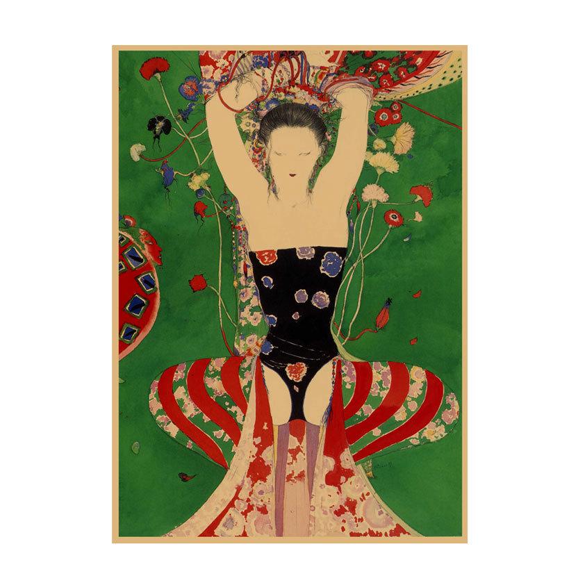 Yoshitaka Amano Retro Japanese Illustration Poster for Bar & Restaurant Wall Decor