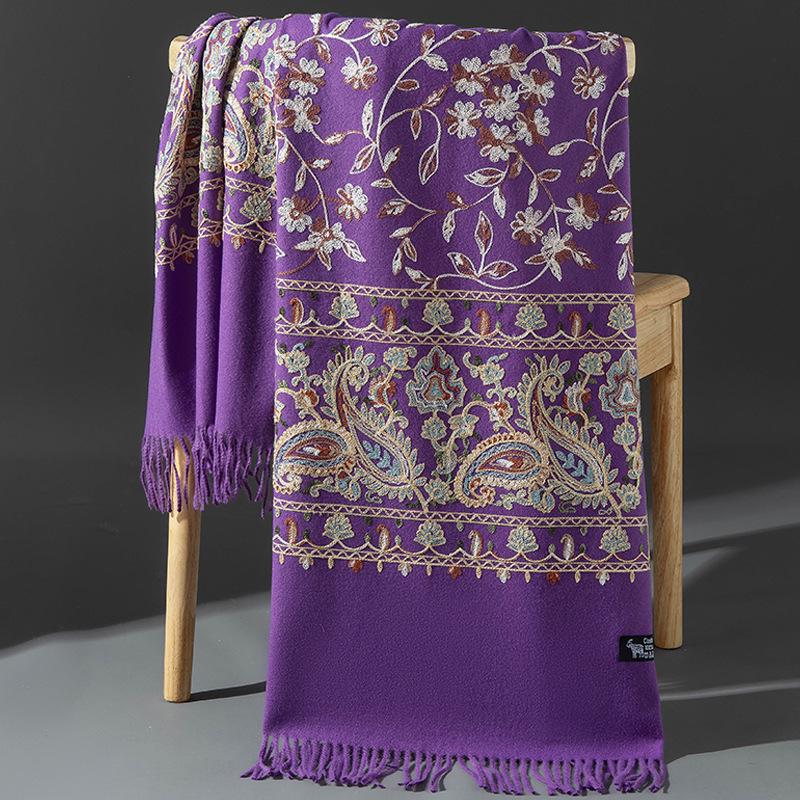 Women's Bright Red Embroidered Cashmere Cape Shawl for Autumn and Winter 2023