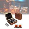 Luxurious Brown Granite Whisky Glasses Set With Whiskey Stones And Wooden Box