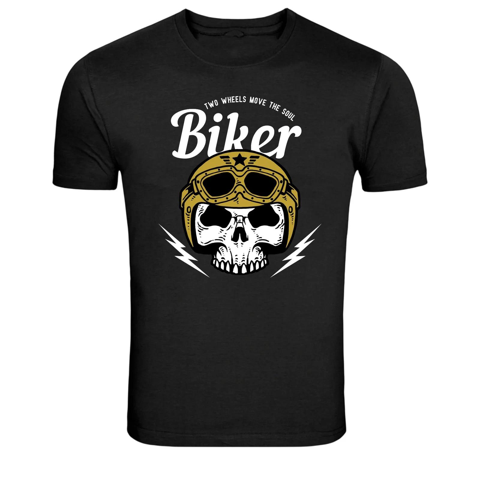 Biker Skull Helmet Two Wheels Move The Soul T-Shirt XL