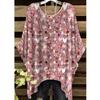 Damen T-Shirts Regenbogen gestreift Herzmuster Rundhals-Tees Vintage Asymmetrischer Saum Rundhals-Oberteile Vielseitige Lockere Damenbekleidung